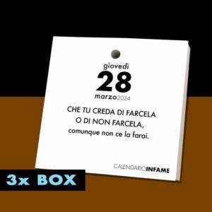 box 3x calendario infame 2024 autoportante - 11cm da appendere - cinismo, sarcasmo e ironia da scrivania